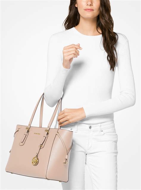 michael kors purse voyager medium cross grain leather pink|Michael Kors saffiano handbag.